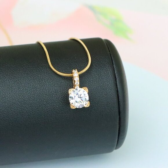 "Elegant White Solitaire Pendant with Sparkling Bail Accent, XPPT1715 - Picture 2 of 13